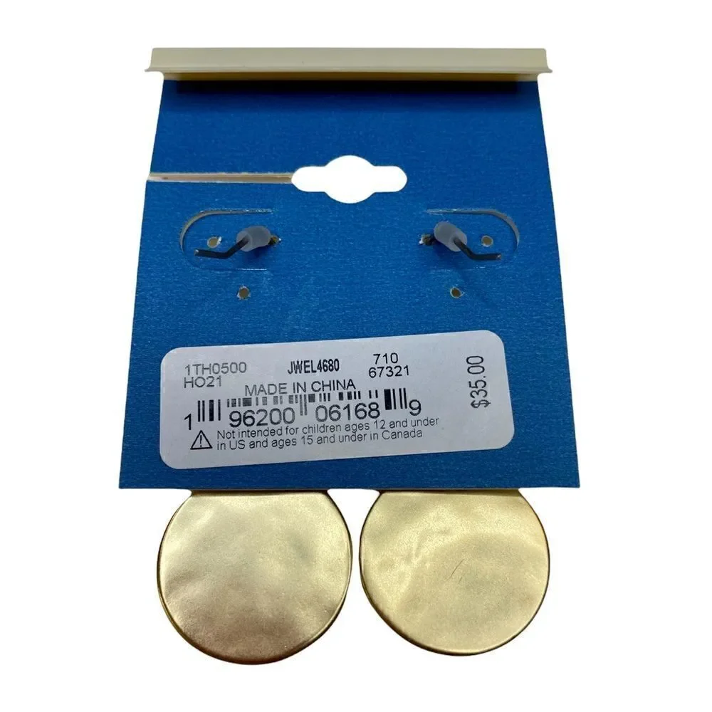 Lucky Brand Pave Disc Set Stone Drop Gold Tone Earrings.